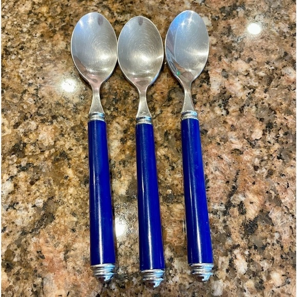 Vintage MCM Cobalt Blue Stainless Flatware 9 Pieces, 3 Place Settings of 3 (KFS) - Picture 2 of 8